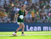13 July 2025; Sara Donegan, Bennekerry National School, Bennekerry, Carlow, representing Meath, during the GAA INTO Cumann na mBunscol Respect Exhibition Go Games match at the GAA Football All-Ireland Senior Championship semi-final match between Meath and Donegal at Croke Park in Dublin. Photo by Piaras Ó Mídheach/Sportsfile
