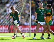 13 July 2025; Sara Donegan, Bennekerry National School, Bennekerry, Carlow, representing Meath,  during the GAA INTO Cumann na mBunscol Respect Exhibition Go Games match at the GAA Football All-Ireland Senior Championship semi-final match between Meath and Donegal at Croke Park in Dublin. Photo by Piaras Ó Mídheach/Sportsfile