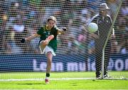 13 July 2025; Sara Donegan, Bennekerry National School, Bennekerry, Carlow, representing Meath, during the GAA INTO Cumann na mBunscol Respect Exhibition Go Games match at the GAA Football All-Ireland Senior Championship semi-final match between Meath and Donegal at Croke Park in Dublin. Photo by Piaras Ó Mídheach/Sportsfile