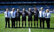 12 July 2025; Referee Liam Devenney with his match officials before the Tailteann Cup final match between Kildare and Limerick at Croke Park in Dublin. Photo by Piaras Ó Mídheach/Sportsfile