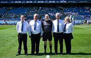 12 July 2025; Referee Liam Devenney with his umpires before the Tailteann Cup final match between Kildare and Limerick at Croke Park in Dublin. Photo by Piaras Ó Mídheach/Sportsfile