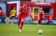 9 July 2025; Evan Caffrey of Shelbourne during the UEFA Champions League First Qualifying Round first leg match between Shelbourne and Linfield at Tolka Park in Dublin. Photo by Ben McShane/Sportsfile