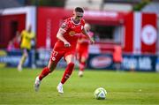 9 July 2025; Evan Caffrey of Shelbourne during the UEFA Champions League First Qualifying Round first leg match between Shelbourne and Linfield at Tolka Park in Dublin. Photo by Ben McShane/Sportsfile