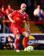 9 July 2025; Kerr McInroy of Shelbourne during the UEFA Champions League First Qualifying Round first leg match between Shelbourne and Linfield at Tolka Park in Dublin. Photo by Ben McShane/Sportsfile