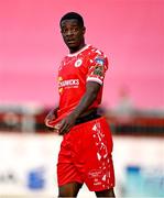 9 July 2025; Mipo Odubeko of Shelbourne during the UEFA Champions League First Qualifying Round first leg match between Shelbourne and Linfield at Tolka Park in Dublin. Photo by Ben McShane/Sportsfile