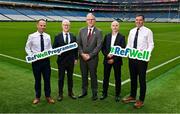 15 July 2025; Uachtarán Chumann Lúthchleas Gael Jarlath Burns, centre, with attendees, from left, national hurling referee Chris Mooney, chairperson of national refereees development commitee  John Devaney, Ulster University programme creator, Dr. Noel Brick, and national football referee Sean Hurson, pictured at the launch of GAA Refwell, a new wellness and support programme for Gaelic games referees at Croke Park in Dublin. Photo by Tyler Miller/Sportsfile