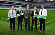 15 July 2025; Uachtarán Chumann Lúthchleas Gael Jarlath Burns, centre, with attendees, from left, national hurling referee Chris Mooney, chairperson of national refereees development commitee  John Devaney, Ulster University programme creator, Dr. Noel Brick, and national football referee Sean Hurson, pictured at the launch of GAA Refwell, a new wellness and support programme for Gaelic games referees at Croke Park in Dublin. Photo by Tyler Miller/Sportsfile