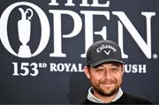 15 July 2025; Xander Schauffele of USA during a media conference after a practice round at Royal Portrush Golf Club in Portrush, Antrim, ahead of The 153rd Open Championship. Photo by Ramsey Cardy/Sportsfile