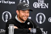 15 July 2025; Xander Schauffele of USA during a media conference after a practice round at Royal Portrush Golf Club in Portrush, Antrim, ahead of The 153rd Open Championship. Photo by Ramsey Cardy/Sportsfile