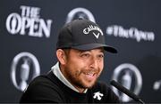 15 July 2025; Xander Schauffele of USA during a media conference after a practice round at Royal Portrush Golf Club in Portrush, Antrim, ahead of The 153rd Open Championship. Photo by Ramsey Cardy/Sportsfile
