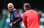15 July 2025; Head coach Joey O'Brien and Paddy Barrett during a Shelbourne training session at Clearer Twist National Football Stadium at Windsor Park in Belfast. Photo by Stephen McCarthy/Sportsfile