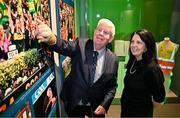 15 July 2025; Sportsfile photographer Ray McManus and GAA Museum Director Niamh McCoy in attendance at the launch of the GAA Museum’s photographic exhibition, Capturing the Magic of All-Ireland Final Day, held at the Cusack Stand in Croke Park, Dublin. Photo by Sam Barnes/Sportsfile