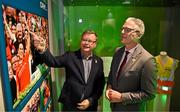 15 July 2025; Camogie Association president Brian Molloy, left, and Uachtarán Chumann Lúthchleas Gael Jarlath Burns in attendance at the launch of the GAA Museum’s photographic exhibition, Capturing the Magic of All-Ireland Final Day, held at the Cusack Stand in Croke Park, Dublin. Photo by Sam Barnes/Sportsfile