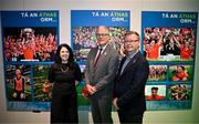 15 July 2025; In attendance at the launch of the GAA Museum’s photographic exhibition, Capturing the Magic of All-Ireland Final Day are, from left, GAA Museum Director Niamh McCoy, Uachtarán Chumann Lúthchleas Gael Jarlath Burns and Camogie Association president Brian Molloy at Croke Park in Dublin. Photo by Sam Barnes/Sportsfile