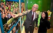 15 July 2025; Uachtarán Chumann Lúthchleas Gael Jarlath Burns and GAA Museum Director Niamh McCoy in attendance at the launch of the GAA Museum’s photographic exhibition, Capturing the Magic of All-Ireland Final Day, held at the Cusack Stand in Croke Park, Dublin. Photo by Sam Barnes/Sportsfile