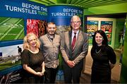15 July 2025; In attendance at the launch of the GAA Museum’s photographic exhibition, Capturing the Magic of All-Ireland Final Day are, from left, Croke Park Museum Events, Education & Retail Manager Julianne McKeigue, Croke Park Museum Archivist Adam Staunton, Uachtarán Chumann Lúthchleas Gael Jarlath Burns, and GAA Museum Director Niamh McCoy, at Croke Park, Dublin. Photo by Sam Barnes/Sportsfile
