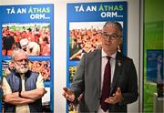 15 July 2025; Uachtarán Chumann Lúthchleas Gael Jarlath Burns addresses attendees at the launch of the GAA Museum’s photographic exhibition, Capturing the Magic of All-Ireland Final Day, held at the Cusack Stand in Croke Park, Dublin. Photo by Sam Barnes/Sportsfile