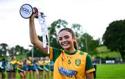 15 July 2025; Donegal captain Laura Boyle lifts the cup after LGFA All-Ireland U16 C Championship final match between Donegal and Leitrim at Tempo Maguires GAC in Tempo, Fermanagh. Photo by Ben McShane/Sportsfile