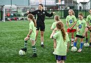 16 July 2025; Coach Eimear Quinn with players during the MiWadi FAI Football Camp at Leixlip United in Collinstown, Kildare. Photo by Piaras Ó Mídheach/Sportsfile
