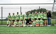16 July 2025; Republic of Ireland WNT head coach Carla Ward and Republic of Ireland WNT assistant head coach Alan Mahon with players on a visit to the MiWadi FAI Football Camp at Leixlip United in Collinstown, Kildare. Photo by Piaras Ó Mídheach/Sportsfile