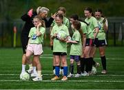 16 July 2025; Republic of Ireland WNT head coach Carla Ward visits the MiWadi FAI Football Camp at Leixlip United in Collinstown, Kildare. Photo by Piaras Ó Mídheach/Sportsfile