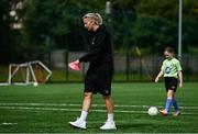 16 July 2025; Republic of Ireland WNT head coach Carla Ward visits the MiWadi FAI Football Camp at Leixlip United in Collinstown, Kildare. Photo by Piaras Ó Mídheach/Sportsfile