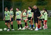 16 July 2025; Republic of Ireland WNT head coach Carla Ward visits the MiWadi FAI Football Camp at Leixlip United in Collinstown, Kildare. Photo by Piaras Ó Mídheach/Sportsfile