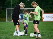 16 July 2025; Republic of Ireland WNT head coach Carla Ward visits the MiWadi FAI Football Camp at Leixlip United in Collinstown, Kildare. Photo by Piaras Ó Mídheach/Sportsfile