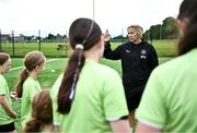 16 July 2025; Republic of Ireland WNT head coach Carla Ward visits the MiWadi FAI Football Camp at Leixlip United in Collinstown, Kildare. Photo by Piaras Ó Mídheach/Sportsfile