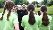 16 July 2025; Republic of Ireland WNT head coach Carla Ward visits the MiWadi FAI Football Camp at Leixlip United in Collinstown, Kildare. Photo by Piaras Ó Mídheach/Sportsfile