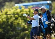 16 July 2025; Justin Rose of England and his caddie is Mark Fulcher during a practice round at Royal Portrush Golf Club in Portrush, Antrim, ahead of The 153rd Open Championship. Photo by Ramsey Cardy/Sportsfile