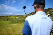 16 July 2025; A general view of the seventh hole as Justin Rose of England lines up his tee shot during a practice round at Royal Portrush Golf Club in Portrush, Antrim, ahead of The 153rd Open Championship. Photo by Ramsey Cardy/Sportsfile