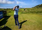 16 July 2025; Justin Rose of England watches his tee shot on the seventh hole during a practice round at Royal Portrush Golf Club in Portrush, Antrim, ahead of The 153rd Open Championship. Photo by Ramsey Cardy/Sportsfile