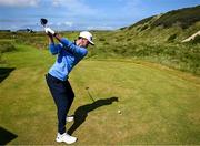 16 July 2025; Frazer Jones of England plays his tee shot on the seventh hole during a practice round at Royal Portrush Golf Club in Portrush, Antrim, ahead of The 153rd Open Championship. Photo by Ramsey Cardy/Sportsfile