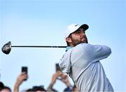 16 July 2025; Scottie Scheffler of USA watches his tee shot during a practice round at Royal Portrush Golf Club in Portrush, Antrim, ahead of The 153rd Open Championship. Photo by David Fitzgerald/Sportsfile