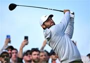 16 July 2025; Scottie Scheffler of USA watches his tee shot during a practice round at Royal Portrush Golf Club in Portrush, Antrim, ahead of The 153rd Open Championship. Photo by David Fitzgerald/Sportsfile