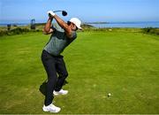 16 July 2025; Brooks Koepka of USA plays his tee shot on the fifth hole during a practice round at Royal Portrush Golf Club in Portrush, Antrim, ahead of The 153rd Open Championship. Photo by Ramsey Cardy/Sportsfile