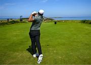 16 July 2025; Brooks Koepka of USA watches his tee shot on the fifth hole during a practice round at Royal Portrush Golf Club in Portrush, Antrim, ahead of The 153rd Open Championship. Photo by Ramsey Cardy/Sportsfile
