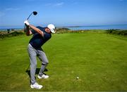 16 July 2025; Jason Kokrak of USA plays his tee shot on the fifth hole during a practice round at Royal Portrush Golf Club in Portrush, Antrim, ahead of The 153rd Open Championship. Photo by Ramsey Cardy/Sportsfile