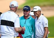 16 July 2025; Collin Morikawa of USA poses for a photograph with a supporter during a practice round at Royal Portrush Golf Club in Portrush, Antrim, ahead of The 153rd Open Championship. Photo by David Fitzgerald/Sportsfile