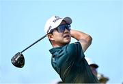 16 July 2025; Younghan Song of South Korea watches his tee shot during a practice round at Royal Portrush Golf Club in Portrush, Antrim, ahead of The 153rd Open Championship. Photo by David Fitzgerald/Sportsfile