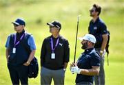 16 July 2025; Dustin Johnson of USA watches his shot during a practice round at Royal Portrush Golf Club in Portrush, Antrim, ahead of The 153rd Open Championship. Photo by David Fitzgerald/Sportsfile