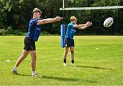 16 July 2025; Cian Tunney, left, and Charlie Keegan during the Leinster Rugby School of Excellence at The King's Hospital School in Dublin. Photo by Piaras Ó Mídheach/Sportsfile