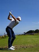 16 July 2025; Rory McIlroy of Northern Ireland plays his tee shot during a practice round at Royal Portrush Golf Club in Portrush, Antrim, ahead of The 153rd Open Championship. Photo by Ramsey Cardy/Sportsfile