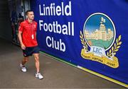 16 July 2025; Tyreke Wilson of Shelbourne walks out of the tunnel before the UEFA Champions League First Qualifying Round second leg match between Linfield and Shelbourne at Clearer Twist National Football Stadium at Windsor Park in Belfast. Photo by Stephen McCarthy/Sportsfile