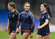 16 July 2025; Armagh players form left, Katie Taylor, Emma Hart, and Bláithín Carragher before LGFA All-Ireland U16 B Championship final match between Armagh and Galway at Glennon Brothers Pearse Park in Longford. Photo by Stephen Marken/Sportsfile
