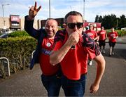 16 July 2025; Shelbourne supporters arrive before the UEFA Champions League First Qualifying Round second leg match between Linfield and Shelbourne at Clearer Twist National Football Stadium at Windsor Park in Belfast. Photo by Ben McShane/Sportsfile
