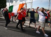 16 July 2025; Shelbourne supporters arrive before the UEFA Champions League First Qualifying Round second leg match between Linfield and Shelbourne at Clearer Twist National Football Stadium at Windsor Park in Belfast. Photo by Ben McShane/Sportsfile
