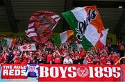 16 July 2025; Shelbourne supporters before the UEFA Champions League First Qualifying Round second leg match between Linfield and Shelbourne at Clearer Twist National Football Stadium at Windsor Park in Belfast. Photo by Stephen McCarthy/Sportsfile