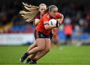 16 July 2025; Abigail McMahon of Armagh in action against Grace Duggan of Galway during the LGFA All-Ireland U16 B Championship final match between Armagh and Galway at Glennon Brothers Pearse Park in Longford. Photo by Stephen Marken/Sportsfile